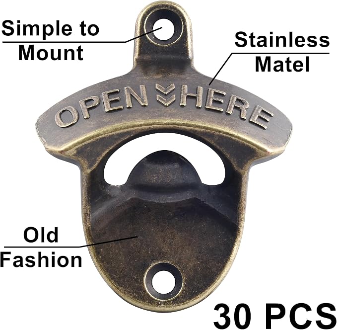 30 PCS Old Fashioned Beer Bottle Opener Wall Mounted Bulk, Antique Bronze Beer - Image 2
