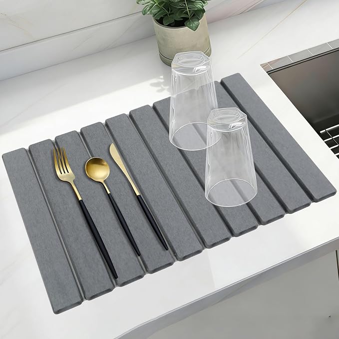 Large Stone Drying Mat for Kitchen Counter, Collapsible Stone Dish Drying Mats by Yungaspy