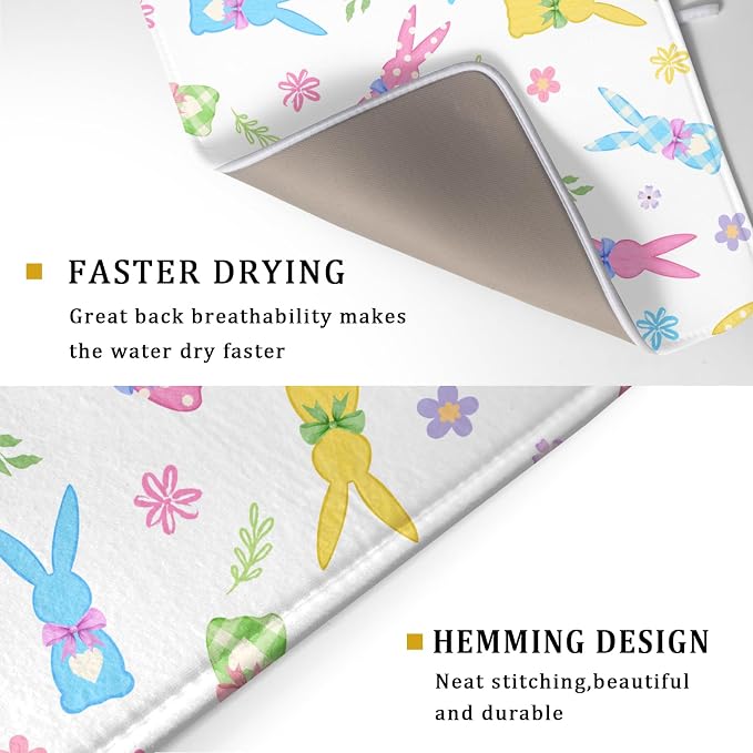 Easter Dish Drying Mat for Kitchen Counter Cute Bunny Floral Holiday Microfiber - Image 3
