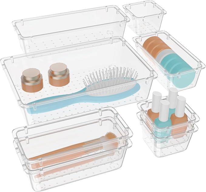 WOWBOX 8 PCS Clear Plastic Drawer Organizer Set, 4 Sizes Desk Drawer by WOWBOX