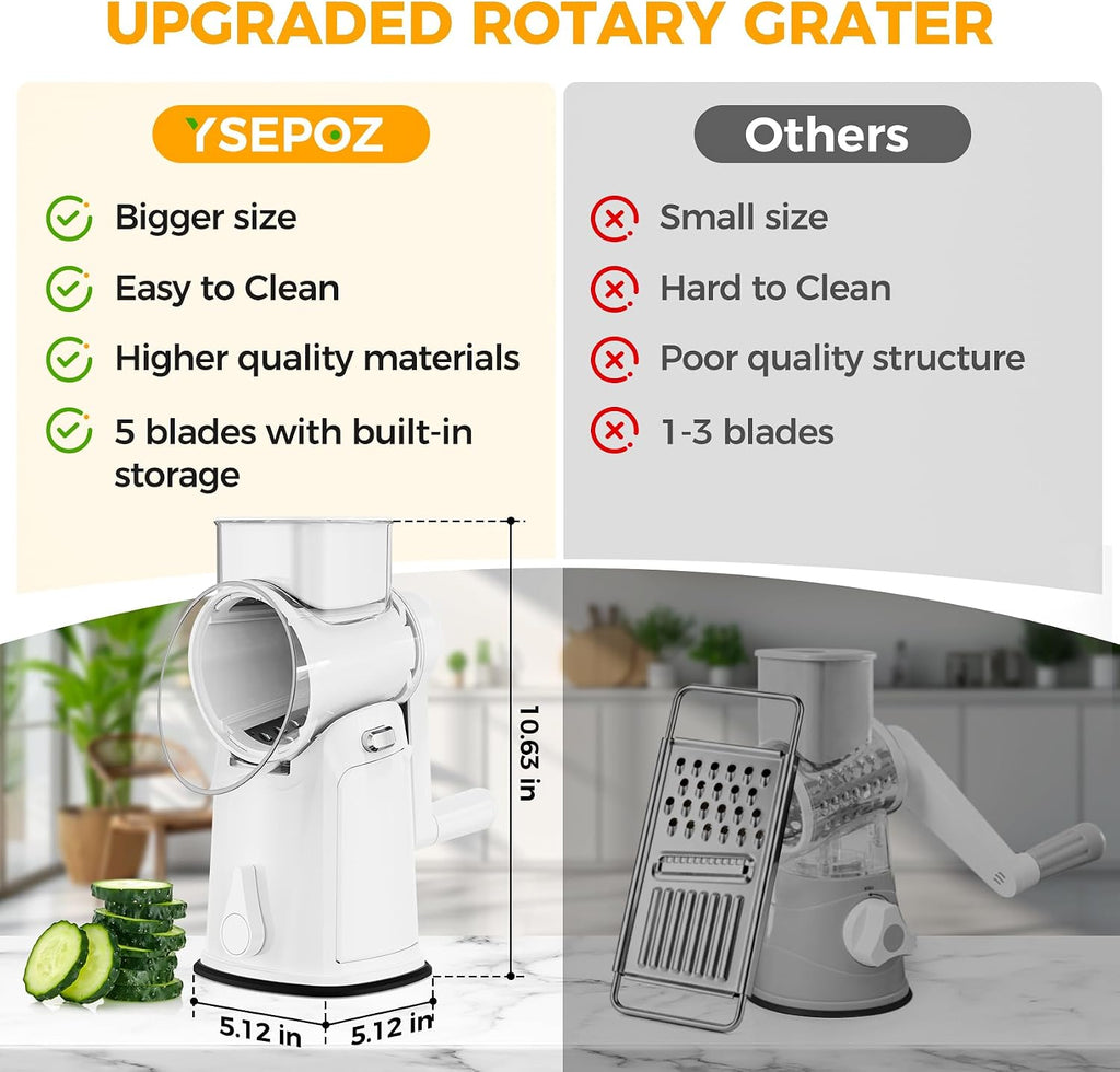 7 IN 1 Upgraded Rotary Cheese Grater with Handle – Vegetable Shredder