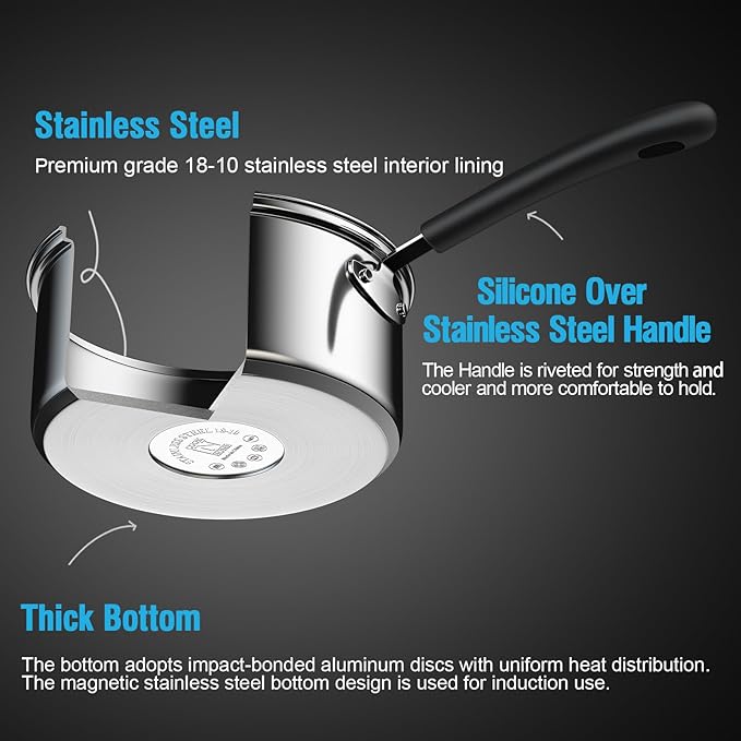 Cook N Home 2 Quart Stainless Steel Saucepan Set - Image 7
