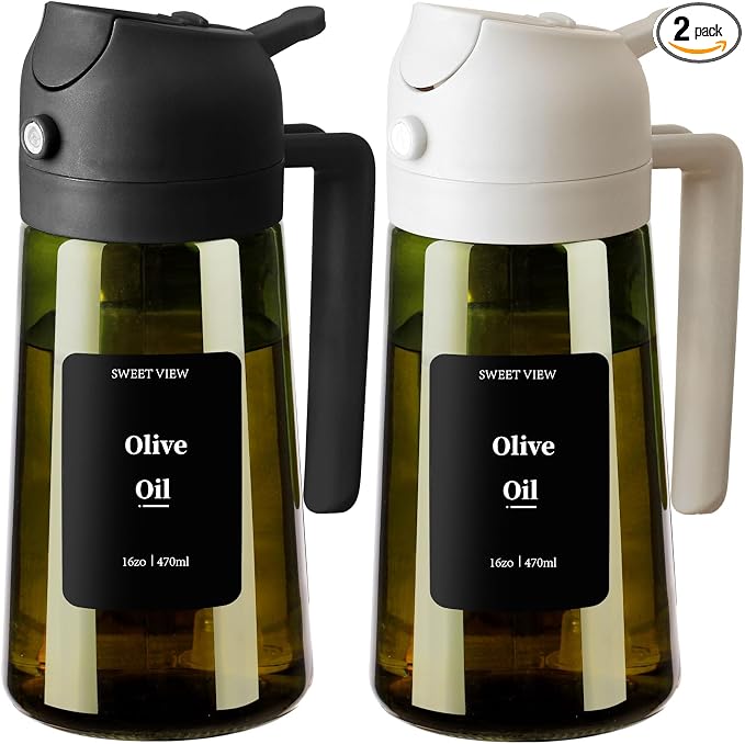 SWEET VIEW 2PCS Olive Oil Dispenser and Oil Sprayer – 16oz/470ml Glass by SWEETVIEW