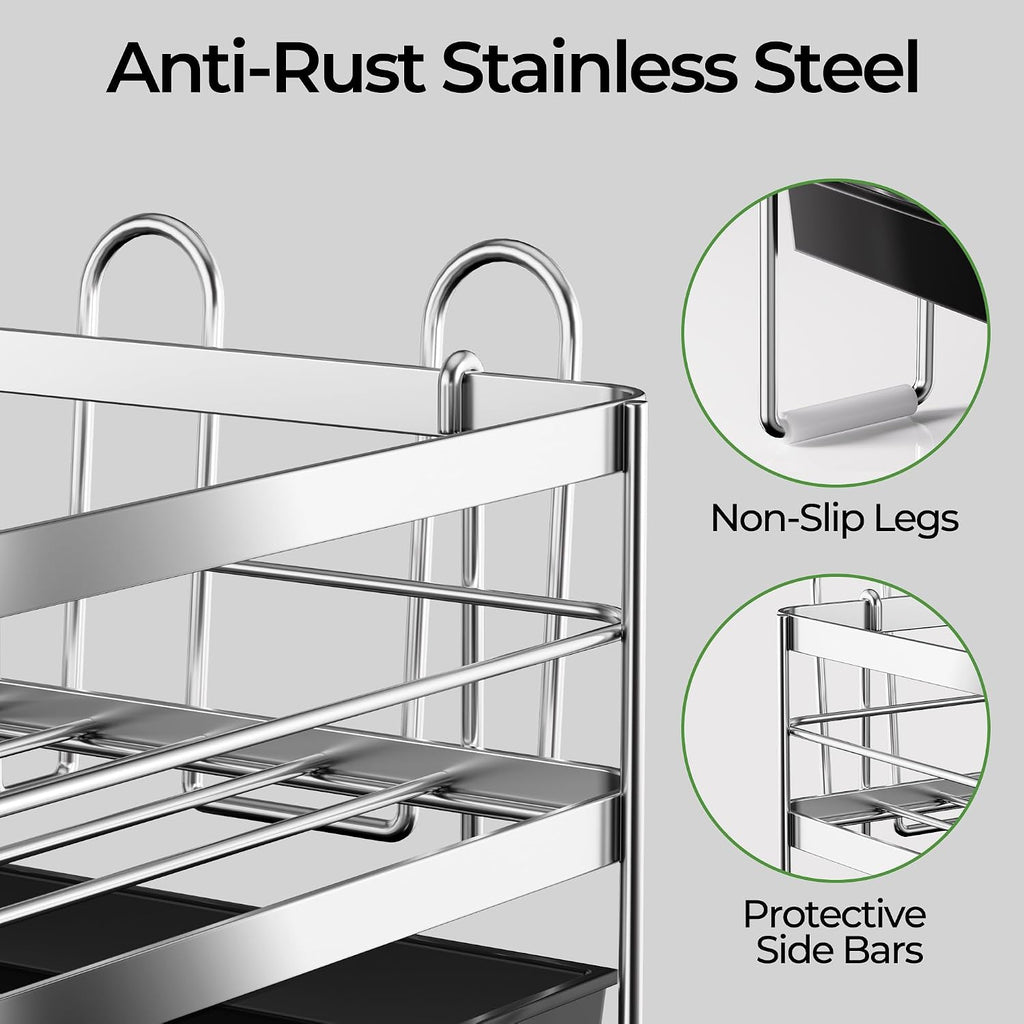 Large 2 Tier Dish Drying Rack, Extendable Dish Rack, Stainless Steel