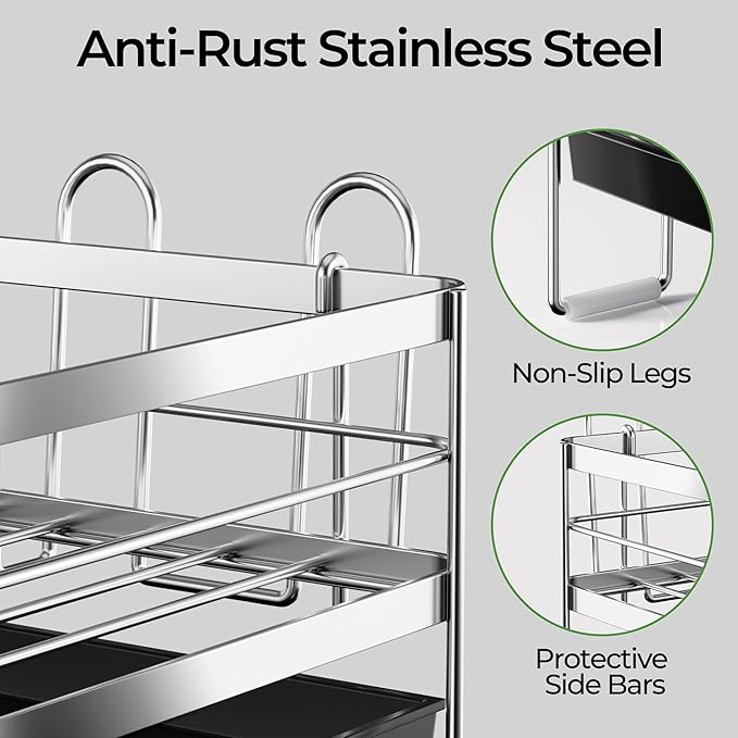 Large 2 Tier Dish Drying Rack, Extendable Dish Rack, Stainless Steel Anti-Rust - Image 4
