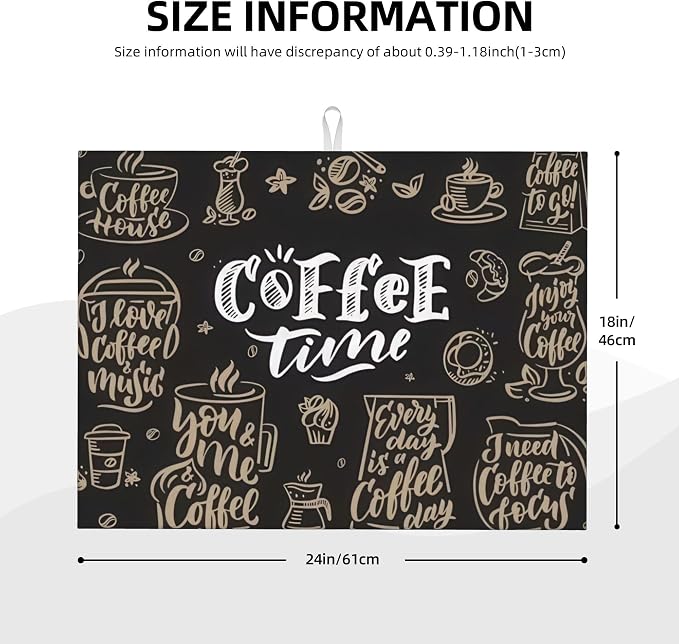 Coffee Time Dish Drying Mat 18x24 Inch, Microfiber Absorbent Fast Dry Mat Large - Image 2