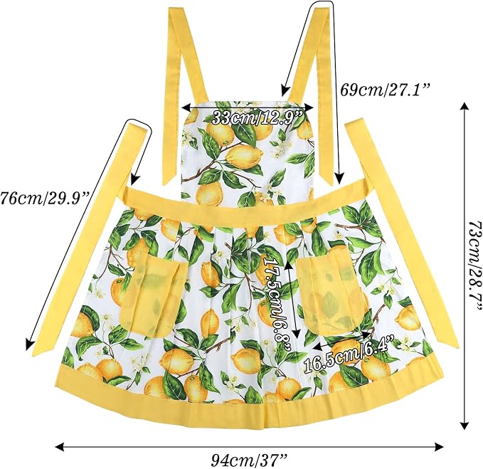 G2PLUS Thick Lemon Cotton Apron, Kitchen Apron - Image 2