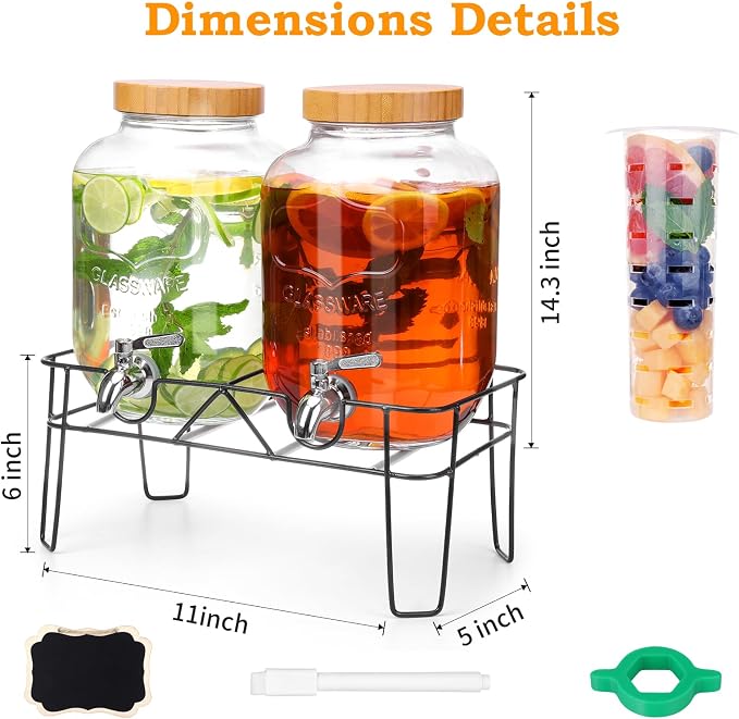 2 Pack 1 Gallon Glass Drink Dispenser - Image 2