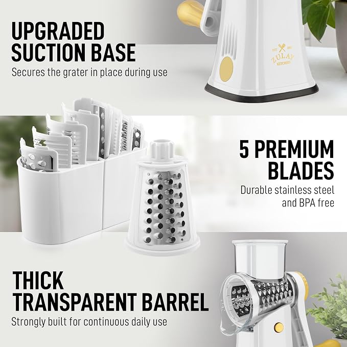 Zulay Kitchen Rotary Cheese Grater 5 Blade Cheese Shredder - Image 7