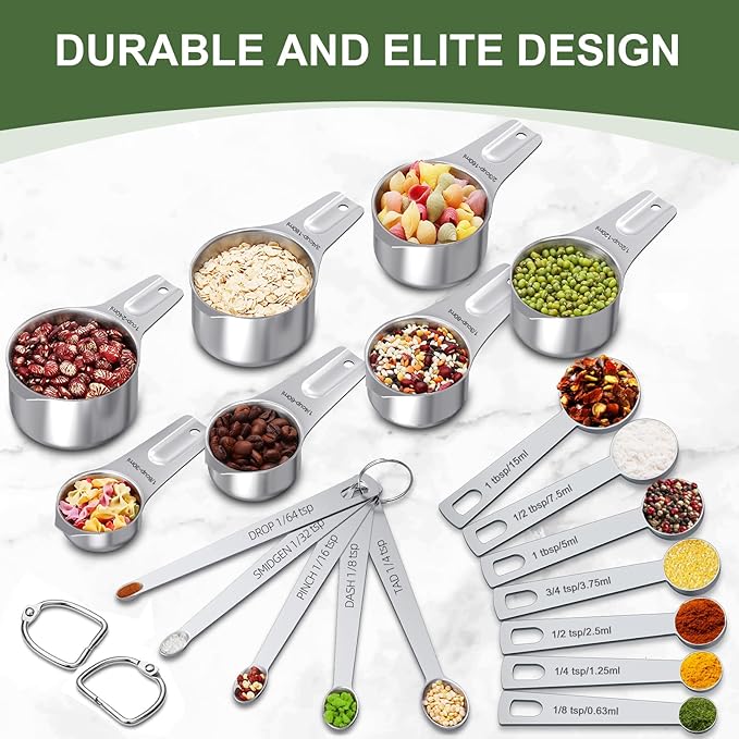 EWFEN Measuring Cups and Spoons Set, 7 Stainless Steel Nesting Measuring Cups & - Image 3