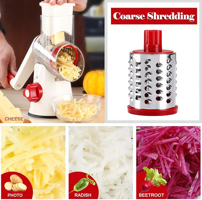 Ourokhome Rotary Cheese Grater Hand Crank, Kitchen Shredder Speed Mandolin - Image 5