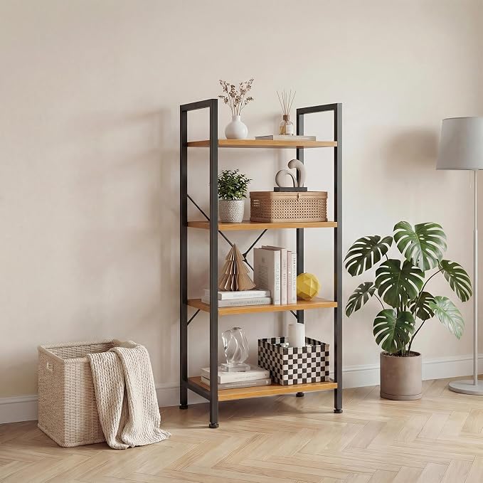 DUMOS 4 Tiers Bookshelf, Classical Book Shelf, Tall Display Shelves in Living - Image 7