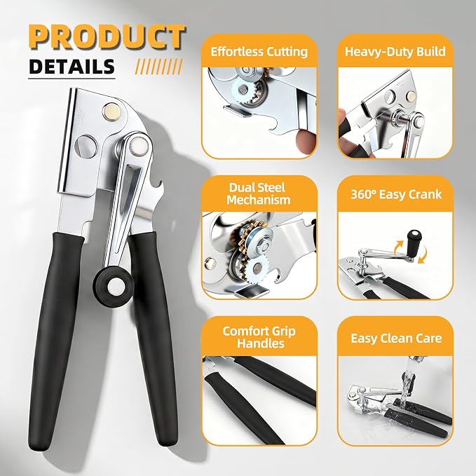 Manual Can Opener, Easy-Grip Hand Crank Can Opener - Image 3