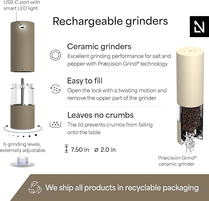 LARS NYSØM Electric Salt and Pepper Grinder Set I Automatic Salt and Pepper - Image 4