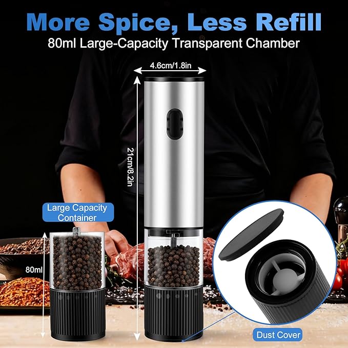 2 Pack Electric Salt and Pepper Grinder Set, Salt and Pepper Shakers - Image 5