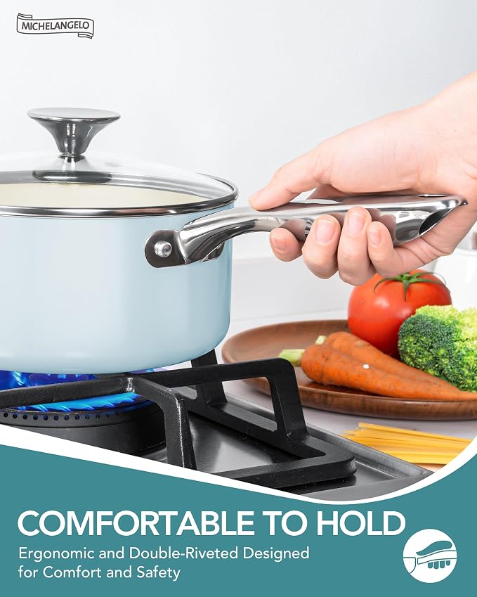 MICHELANGELO Pots and Pans Set Non Stick, 8-Piece Ti-infused Ceramic Cookware - Image 5