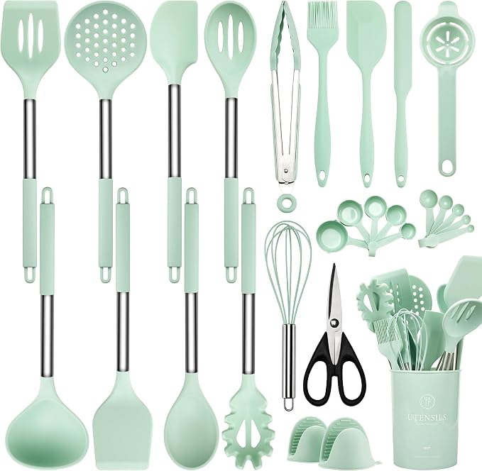 NCUE Silicone Cooking Utensils Set, Food Grade Silicone and Stainless Steel by NCUE
