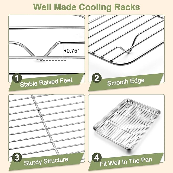 TeamFar Baking Sheet with Rack Set, 16/12.5/9 Inch Stainless Steel Cookie - Image 4