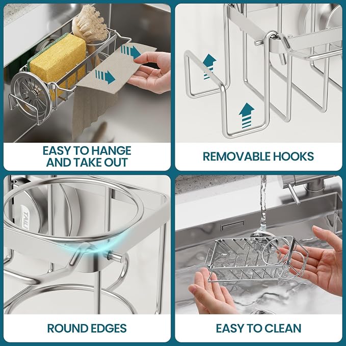TAILI Sponge Holder with Strong Suction Cup, 4-in-1 Rustproof Sink Organizer - Image 5