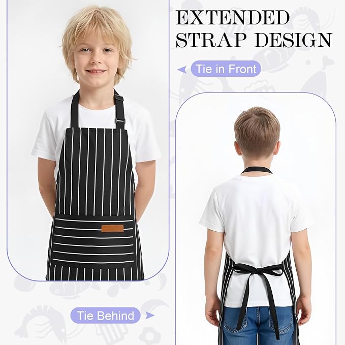2 Pack Stripes Kids Apron, Kids Cooking Aprons - Image 5