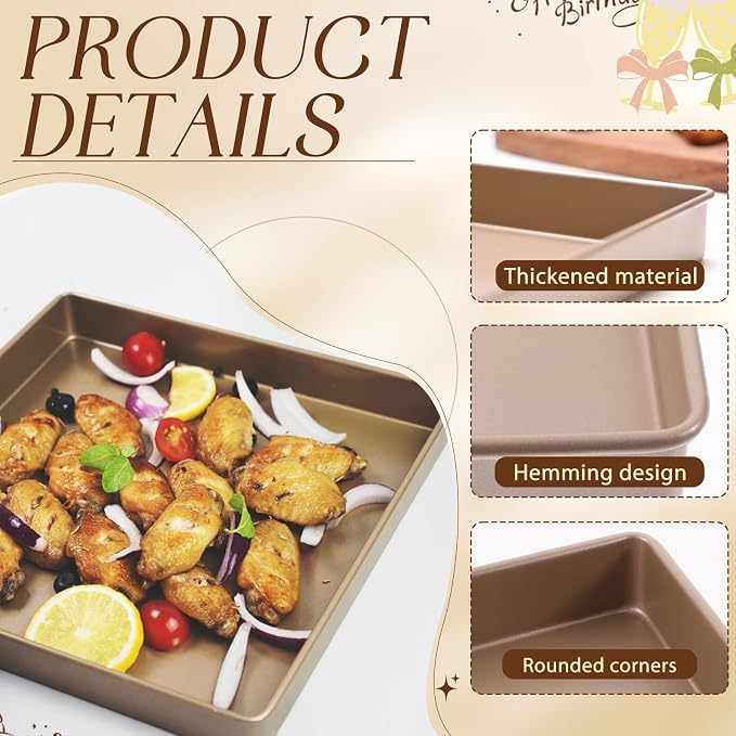 11 Inch Square Cake Pan, 2 Inch Deep Baking Pan Nonstick Cookie Sheet Brownie - Image 3