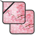 Pink Blooming Cherry Blossoms Pot Holder Set of 2, Heat Resistant Potholders by Larkverk