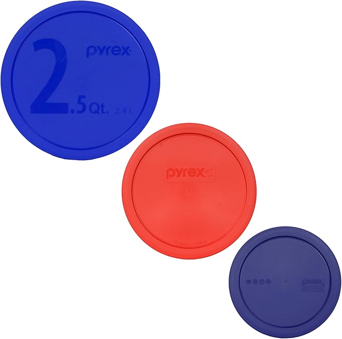 Pyrex 325-PC Blue 2.5Qt, 323-PC Red 1.5Qt 322-PC Blue 1Qt Mixing Bowl Lids by Pyrex
