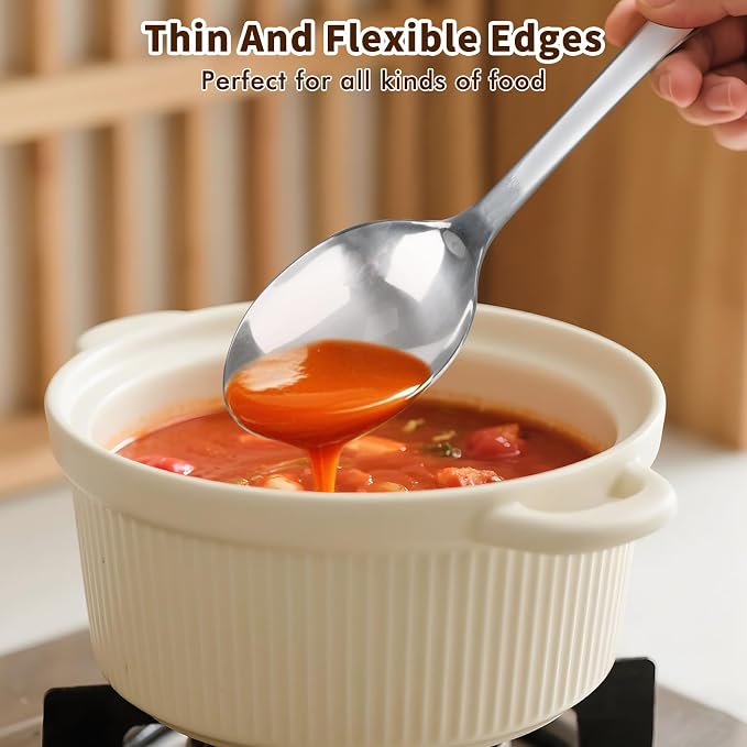 2 Pcs Stainless Steel Cooking Spoons Set, Solid & Slotted Metal Serving Spoons - Image 7