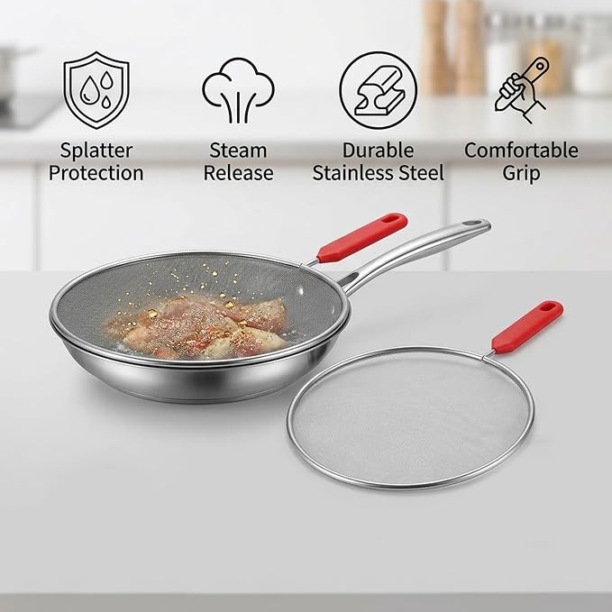 Splash Guard for Frying Pan, Frying Pan Screen Splatter Guard Set of 2 - Image 3