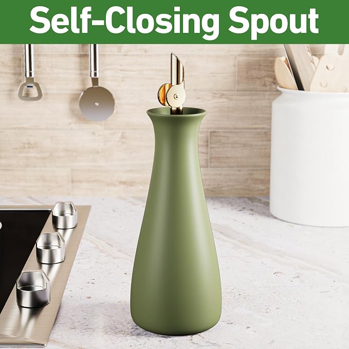 Ceramic Olive Oil Dispenser - 530 ML Capacity Matte Green Ceramic Oil Dispenser - Image 3