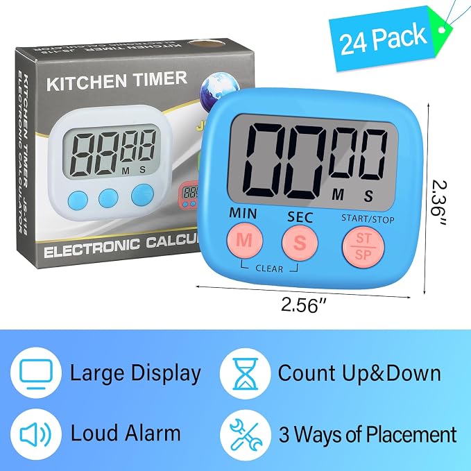 Leumoi 24 Pcs Digital Kitchen Timers Bulk Small Magnetic Timer On/Off Switch - Image 2