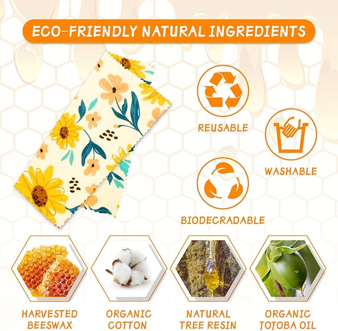 Beeswax Wrap, 9 Pack Eco-Friendly Beeswax Wraps - Image 2