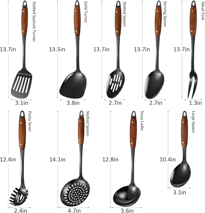 304 Stainless Steel Cooking Utensils Set, Solid Spoon, Spaghetti Spoon - Image 2