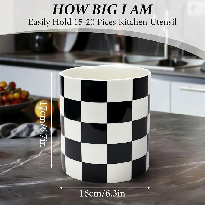 Utensil Holder for Kitchen Counter 7.2" Ceramic Utensil Holder Deep and Stable - Image 4