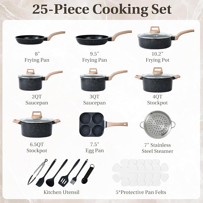 25 Pcs Pots and Pans Set, Nonstick & Non-Toxic Healthy Pots and Pans, - Image 6