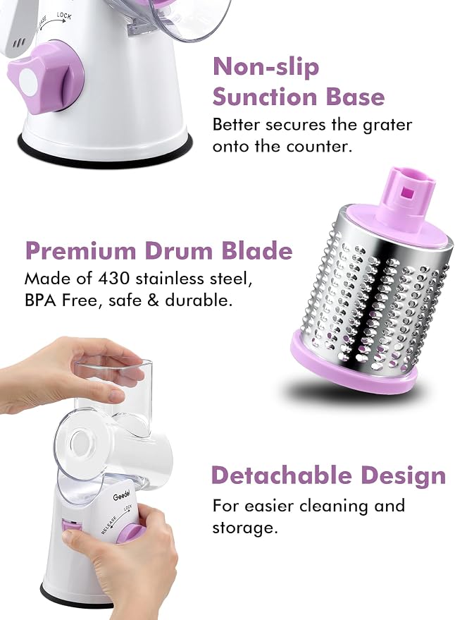 Geedel Rotary Cheese Grater, Kitchen Mandoline Vegetable Slicer - Image 7