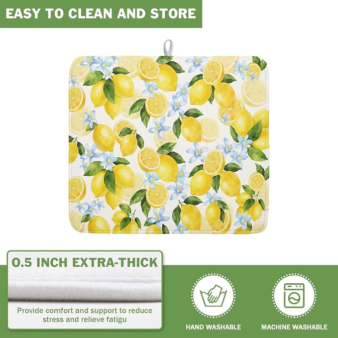 Kawani Lemon Dish Drying Mat 16x18 Inch Absorbent Reversible Spring Summer - Image 5