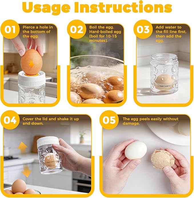 2 in 1 Egg Peeler with Piercer, Hard Boiled Egg Shell Remover Tool with Rotary - Image 4