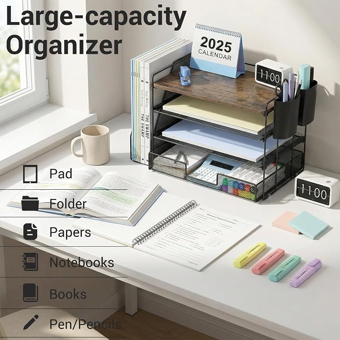 OPNICE Wood Desk Organizers and Accessories, 4-Tier Desktop File Organizer - Image 4