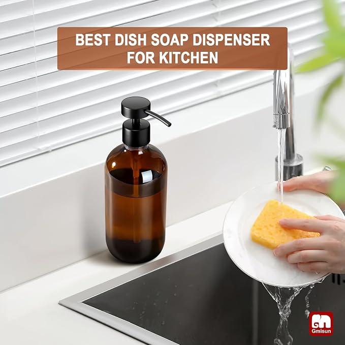 GMISUN Amber Glass Soap Dispenser, 1 Pack Dish Soap Dispensers - Image 6
