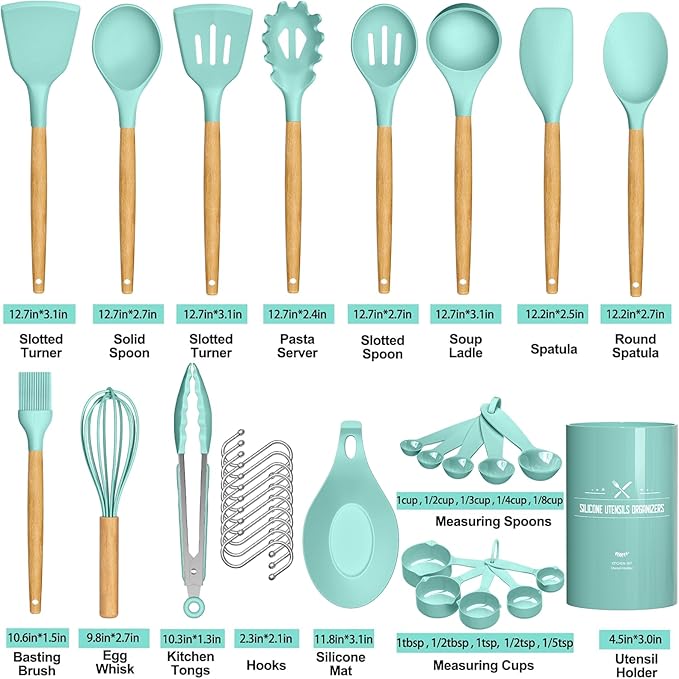 Umite Chef Kitchen Cooking Utensils Set, Wooden Handle Heat Resistant Silicone - Image 6