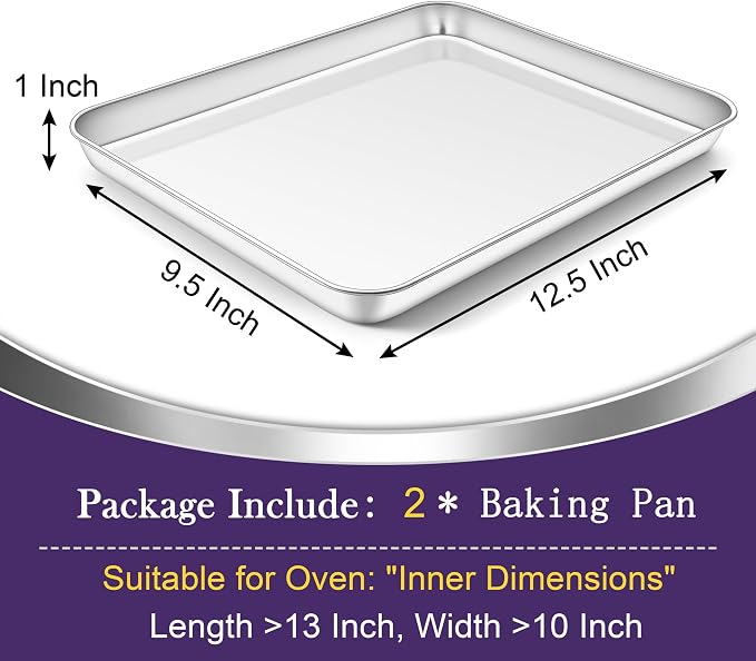 TeamFar Toaster Oven Pan Set of 2, Stainless Steel Toaster Oven Baking Tray - Image 2