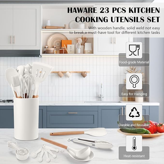 HaWare Kitchen Cooking Utensils Set, 23-Piece Silicone Kitchen Utensils Spatula - Image 3