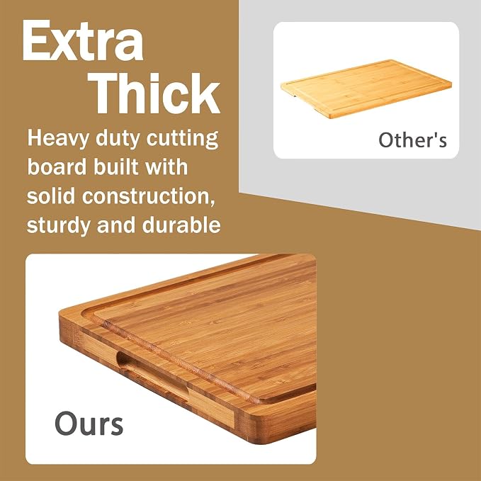 Allsum Bamboo Cutting Boards for Kitchen, Heavy Duty Wooden Chopping Block - Image 3
