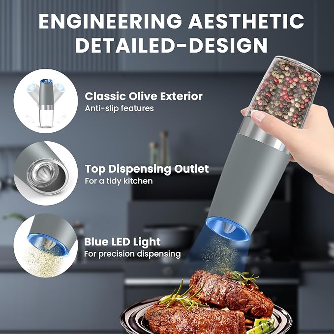 UNNEES Gravity Electric Salt and Pepper Grinder set of 2, Automatic Salt And - Image 4