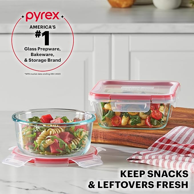 Pyrex Freshlock Glass Food Storage Containers Set, Airtight & Leakproof Plastic - Image 6