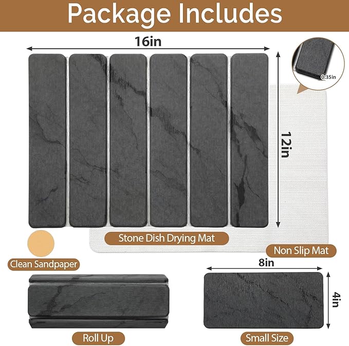 Small Stone Dish Drying Mat for Kitchen Counter, Foldable Water Absorbing - Image 2