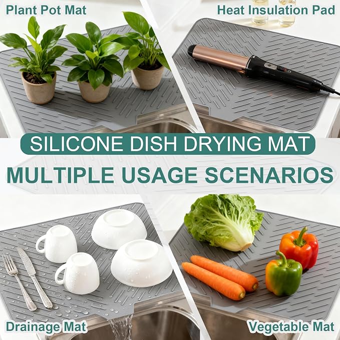 Silicone Dish Drying Mat 23x17, Food-Grade Silicone, Easy Clean Pad - Image 6