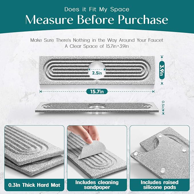 Stone Faucet Mat for Kitchen Sink, Diatomite Stone Drying Mat for Kitchen - Image 6