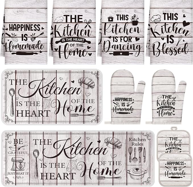 Fourluoo 10 Pcs Farmhouse Kitchen Decor and Accessories Set 4 Kitchen Towels 2 by Fourluoo